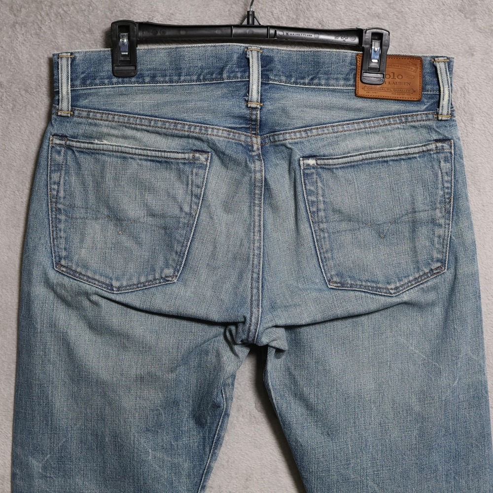 Polo Ralph Lauren Jeans Mens 34x32 Blue Sullivan Slim Denim Whiskering Distress - Picture 9 of 16